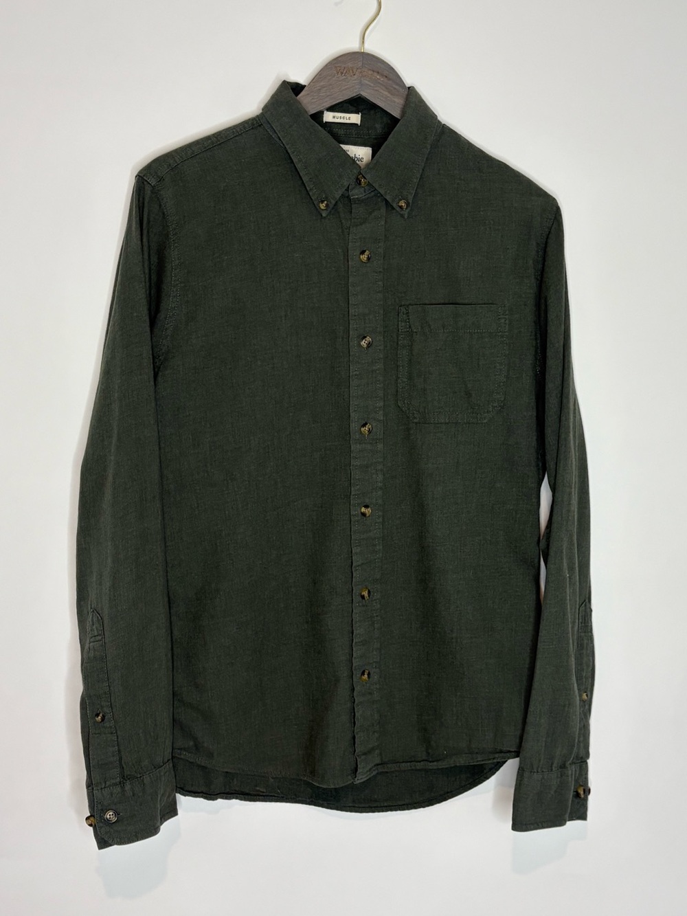 Abercrombie & Fitch Muscle Fit Button Down Shirt Men's Medium Solid Dark Green